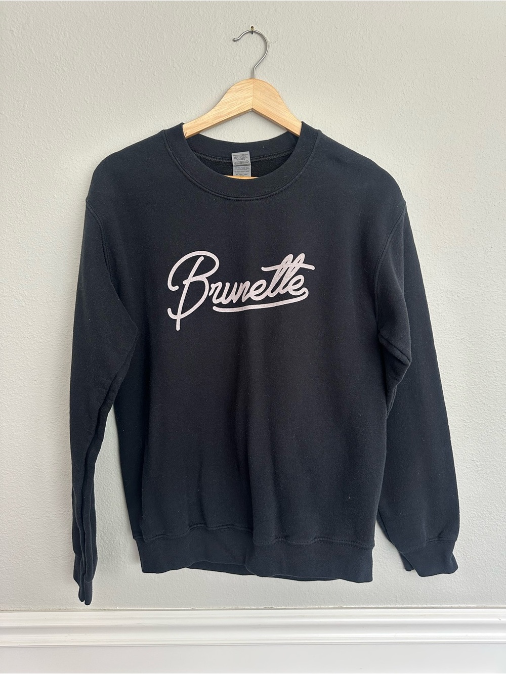 Gildan Black Crewneck Sweatshirt with White "Brunette" Script